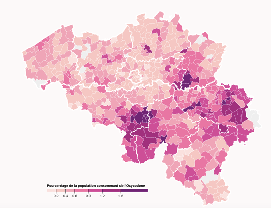 Carte de l'utilisation d'opioïdes en Belgique