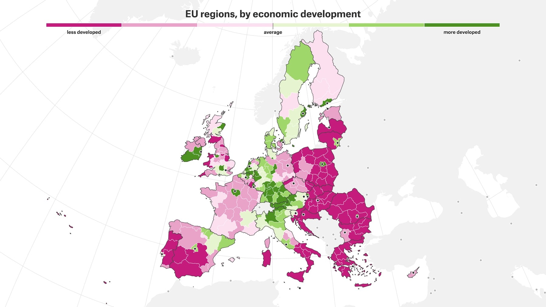 Représentation des régions de l'UE, classées par développement économique